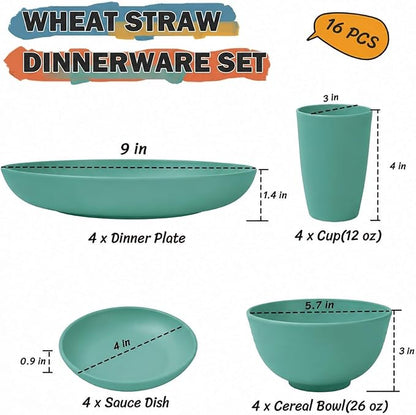 Unbreakable Wheat Straw Dinnerware Set 16 PCS - Image 3