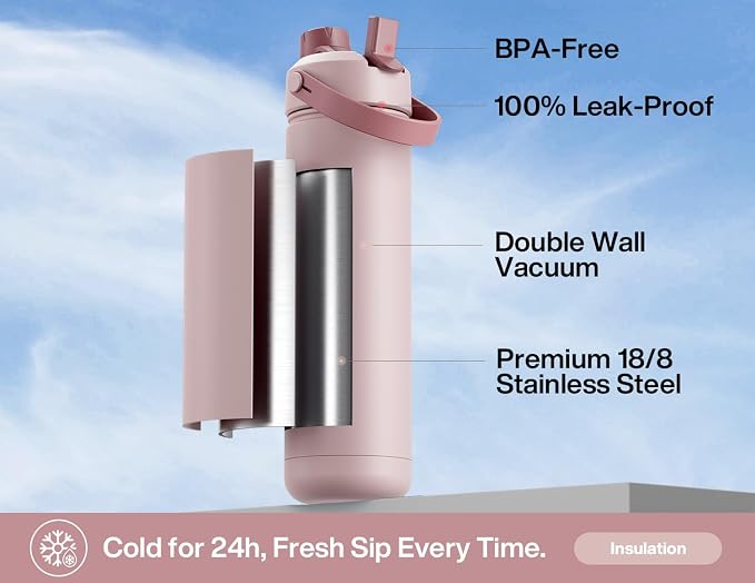 POWCAN 26 oz Insulated Water Bottle: 2-in-1 Straw and Spout Lid, Leak-proof | - Image 3