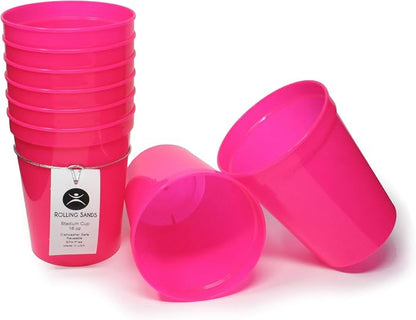 Rolling Sands 16 oz. Reusable Plastic Stadium Cups, 8 Pack, Made in USA by RollingSands