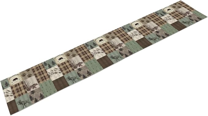 Rustic Moose Deer Bear Table Runner, Retro Vintage Bear Cottage Country Style - Image 7