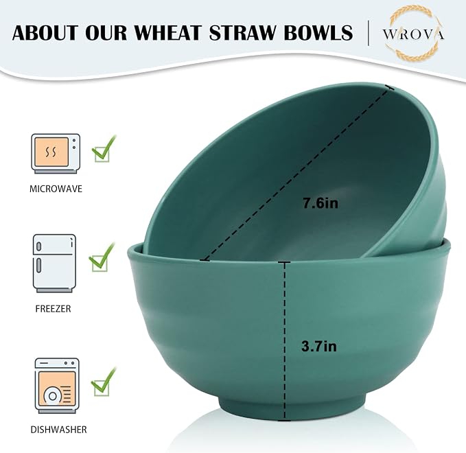 Wheat Straw Bowls Set 60 OZ Unbreakable Large Cereal Bowls Set of 6 Microwave - Image 2