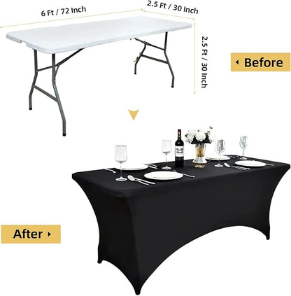 2-Pack 6ft Black Spandex Table Covers for Rectangle Standard Folding Tables - Wrinkle Resistant Stretch Tablecloths - Ultimate Fitted Table Protector for Parties, Trade Shows, Banquet