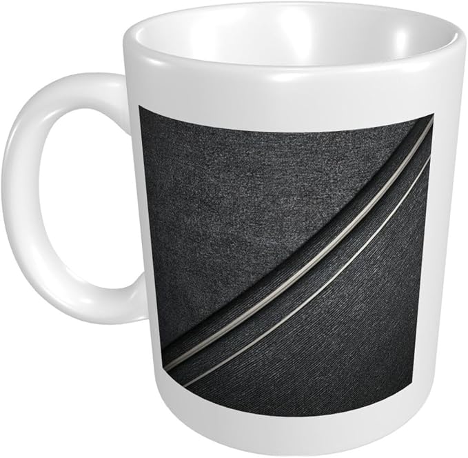 Thin White Lines Geometric Pattern Minimalist Ceramic Cup, Elegant Coffee Mug - Image 3