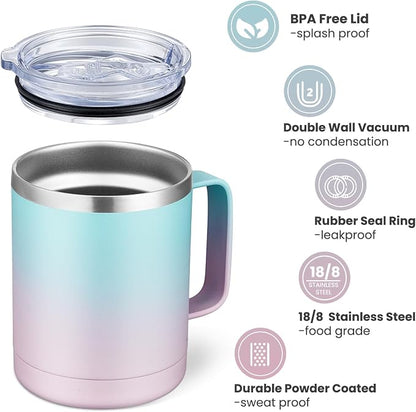 MEWAY 12oz Coffee Mug With Handle and Sliding Lid, Stainless Steel Travel - Image 3