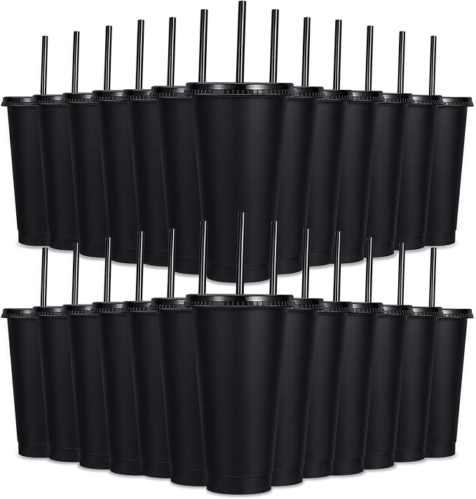 24 Pack Plastic Tumblers with Lids and Straw, Reusable Cups with Lids and by LEIFEOSH