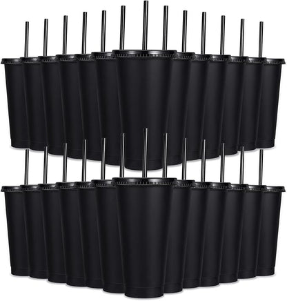 24 Pack Plastic Tumblers with Lids and Straw, Reusable Cups with Lids and by LEIFEOSH