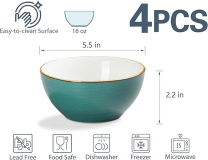 ONEMORE 16 oz Cereal Bowls Set of 4 Soup Bowls Ceramic - Image 5
