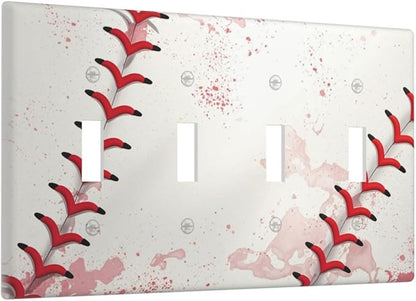 Light Switch Cover Baseball Sports Ball Game 4 Gang Switch Plate Quad Toggle Wall Plates Decorative Switchplate Electrical Outlet Cover for Bathroom Bedroom Decor