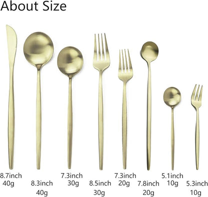 JASHII 32-Piece Tableware Set Stainless Steel Flatware Set with Coffee Spoon Long Handle Spoon Premium Cutlery Service for 4 Satin Finish Utensils for Home (Champagne gold)