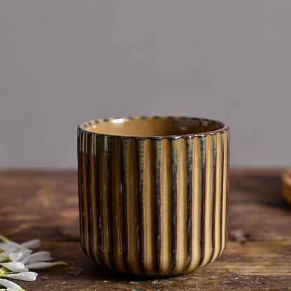 Vintage Ceramic Mug, Japanese Tea Cup 6oz Striped Cup No Handle Drinking Cup - Image 3