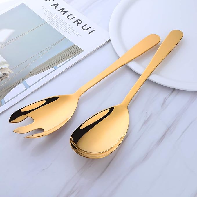 12 Inches Salad Spoon and Fork Sets，Stainless Steel Salad Server Sets, Cooking - Image 9