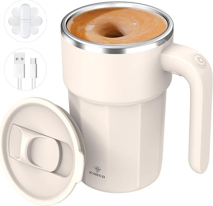 Self Stirring Coffee Mug, 12oz Rechargeable Magnetic Mixing Cup, 316 Stainless by ICOECOSmartDrinkware