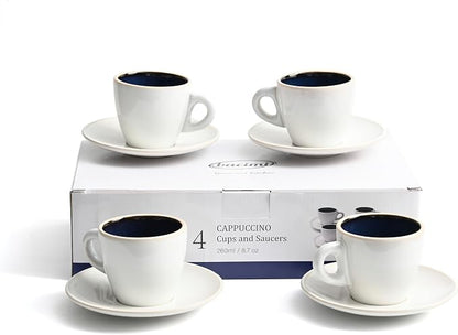 Bacimi® Cappuccino Cups and Saucers Set of 4 – 8.7oz Thick Barista Style by Bacimi