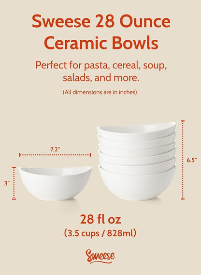 Sweese 28 oz Large White Porcelain Bowls - Image 2