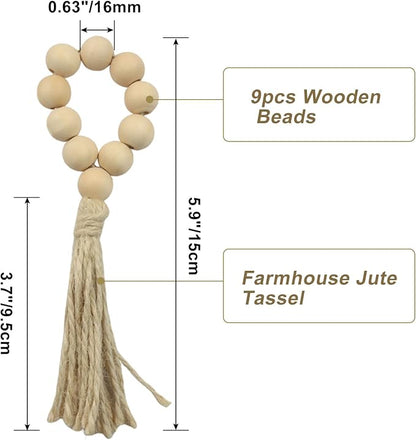 Wood Bead Napkin Rings with Tassel, Boho Party Decor, Jute Farmhouse Decor - Image 2