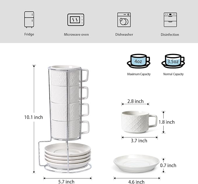 Sureasy 4 Ounce Ceramic Espresso Cups Set of 4 - Image 3