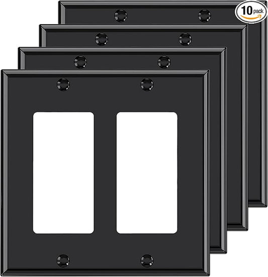 AIDA 2-Gang Decorative Wall Plates, Standard Size 4.53" H x 4.57" L, Unbreakable Thermoplastic, UL Listed - 4 Pack, Glossy Black for Outlets & Switches