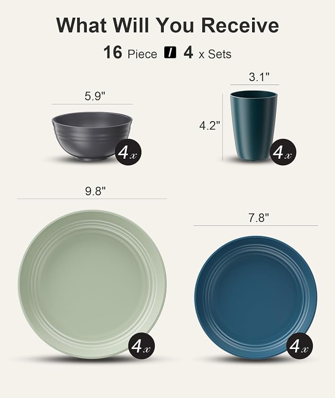 Quatish 16 Pcs Unbreakable Plates and Bowls, Plastic Dinnerware Sets - Image 2