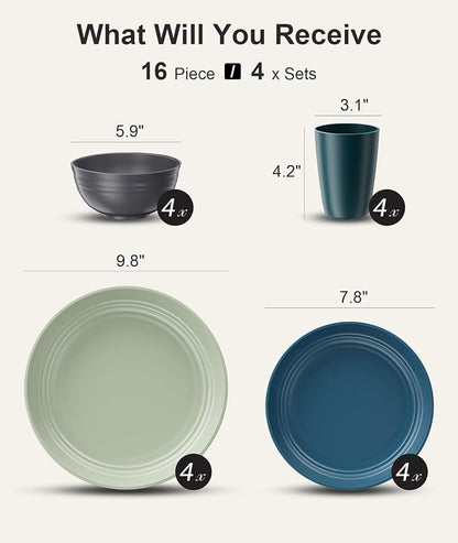 Quatish 16 Pcs Unbreakable Plates and Bowls, Plastic Dinnerware Sets - Image 2