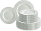 " OCCASIONS " 120 Plates Pack,(60 Guests) Extra Heavyweight Vintage Wedding Disposable/Reusable Plastic Plates 60 x11'' Dinner +60 x 8.25'' Salad/Dessert Plate (Chatesau Light Gray)