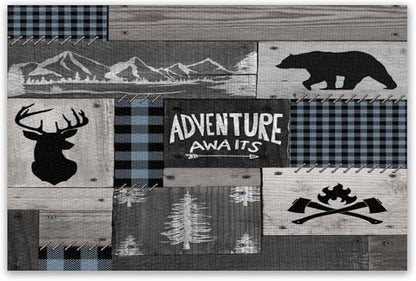 Bear Moose Deer Placemats Rustic Wildlife Moose Forest Animal Cabin Lodge Lake Pine Heat-Resistant Linen Table Place Mats for Dining Kitchen Country Camp Style Farmhouse Decor 6 PCS, Countryside-8