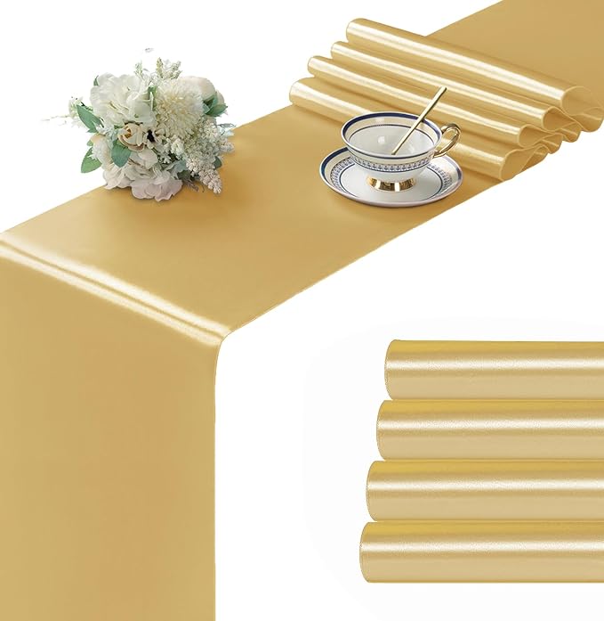 Manyshofu Yellow Gold Satin Table Runner 12x108 by Manyshofu