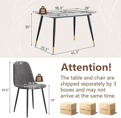 5 Piece Dining Table Set,4 Chair Dining Table Set, Sintered Stone Kitchen Table Top and Modern Chairs Set of 4 for Kitchen Dining Room, Small Space