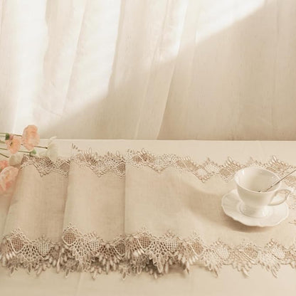 Phantomon Neutral Linen Table Runner 51 Inches Beige Embroidered Runner Lace - Image 6