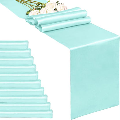 10-Pack Aqua 12 x 108 inches Long Premium Satin Table Runner | Wedding by REWOMC