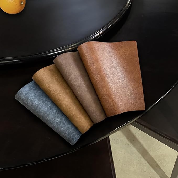 Leather Round Table Washable Placemats, Thick Faux Leather Heat Resistant Wedge Table Placemat, Waterproof Non-Slip Easy to Clean Place mat for Kitchen Coffee Dining Room Table Set of 6