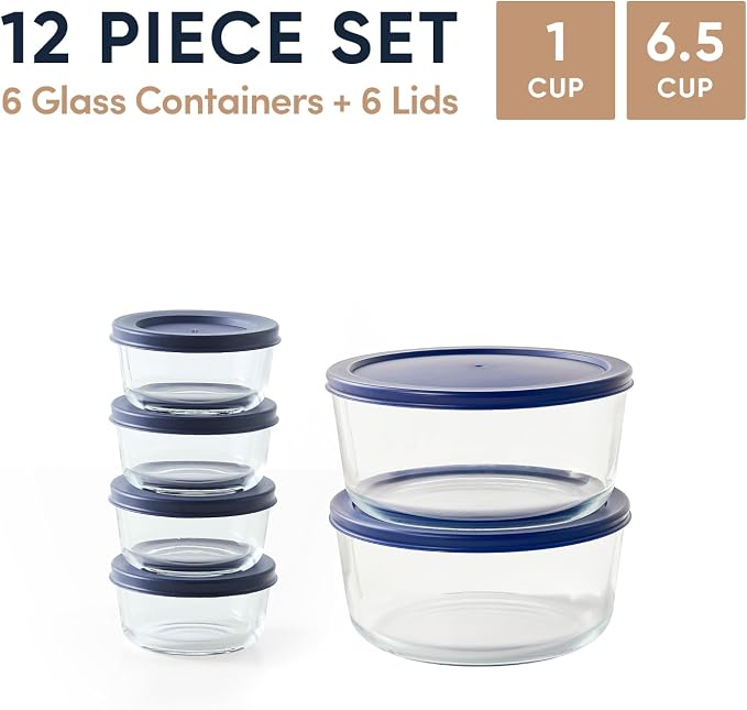 12-Piece Glass Food Storage Containers Set | 1-Cup & 6.5-Cup, Leakproof | - Image 2