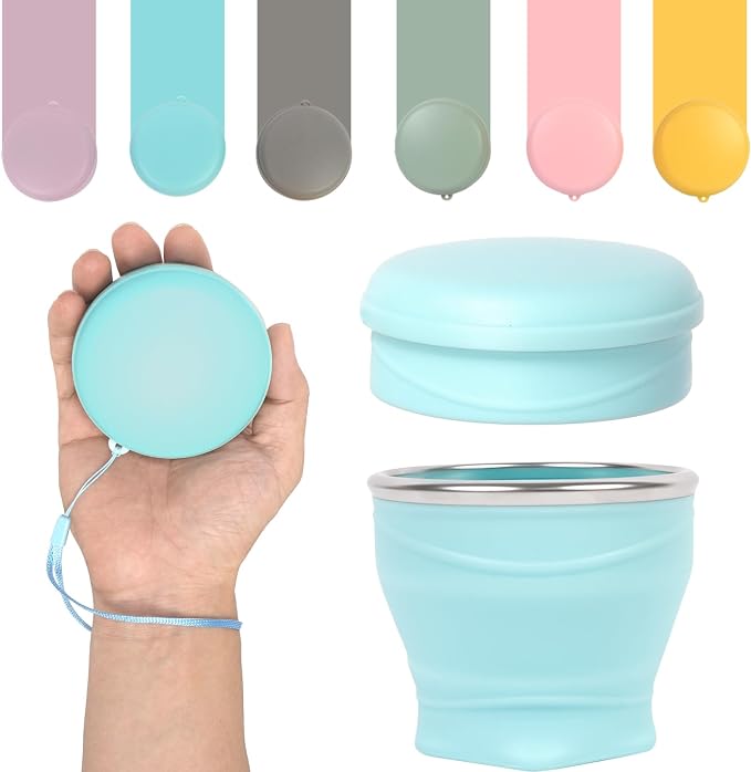 Collapsible Travel Cup with Lid - 6oz Mini Silicone Folding Cup with Stainless by zhuzhiloono