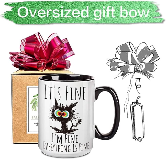 FALJIOK I'm Fine Everything is Fine Coffee Mug 15oz Funny Sarcastic Cat Mug - Image 5