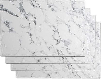 Marble Leather Placemats for Dining Table Waterproof Set of 4 Marble Decor for Kitchen Table Easy to Clean PU Place Mats for Dinning,Office (Marble（White）)