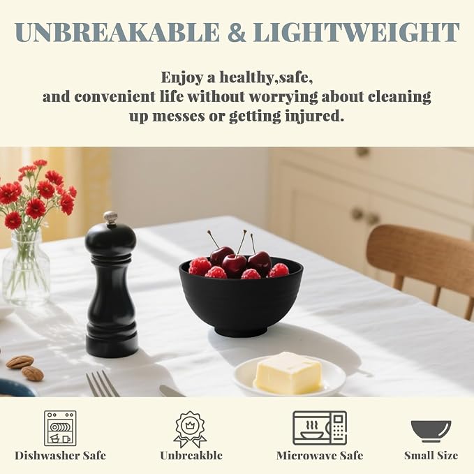 Small Bowls Unbreakable Wheat Straw Dessert Bowls 10 OZ Lightweight Stackable - Image 3