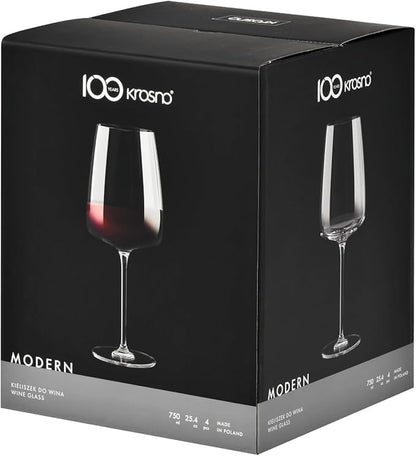 Krosno Red Wine Glasses, Set of 4, 20.3 oz, Modern Collection, Versatile and Durable Crystalline Glass, Pristine Clarity and Long-Lasting Shine, Dishwasher Safe, Made in Europe