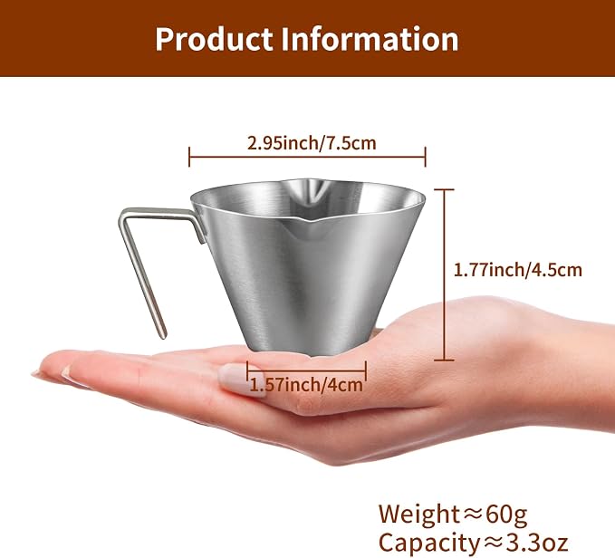 10 Pc Stainless Steel Espresso Shot Cups, 3.4oz/100ml, V-Shaped Mouth - Image 6