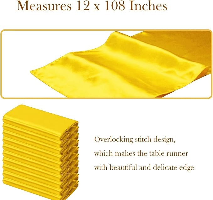 10 Pack Wedding Satin Yellow Table Runners 12 X 108 Inches Table Runner - Image 2