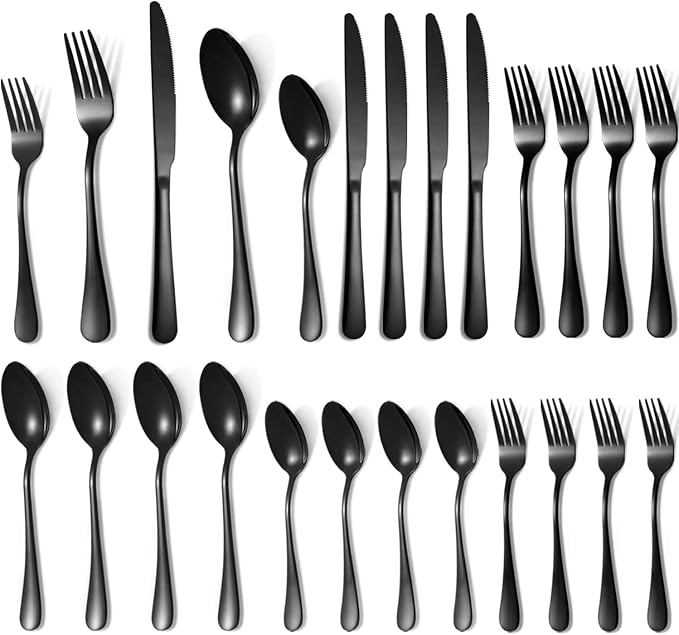 20 Pcs Black Silverware Set for 4, Food Grade Stainless Steel Flatware Set by Lazycorner