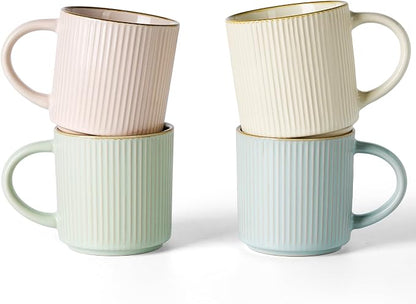 ffamiware Star Coffee Mug Set for 4, Handcrafted 12 oz Ceramic Stoneware Mugs by Famiware