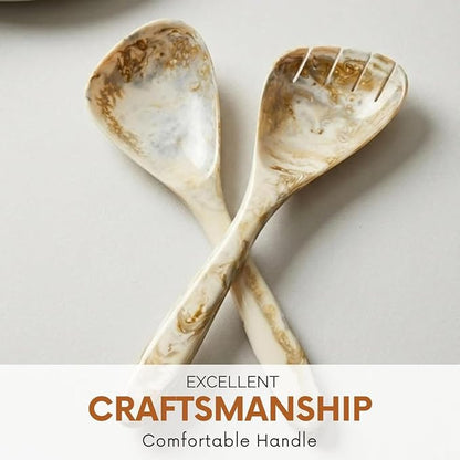 SS CRAFTS INDIA Premium 11" Marbled White & Brown Resin Salad Servers | Set of - Image 5