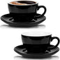 Yesland 2 Pack 8.5 oz Ceramic Coffee Cup and Saucer, Glossy Black Cappuccino by Yesland
