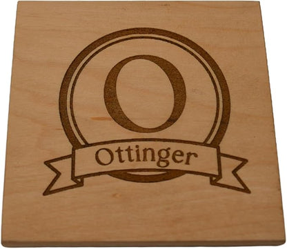 Personalized Wooden Coasters with Monogram, Wedding Date Engraved, Family Name- Choice of Wood (Name Inside Initial Round)