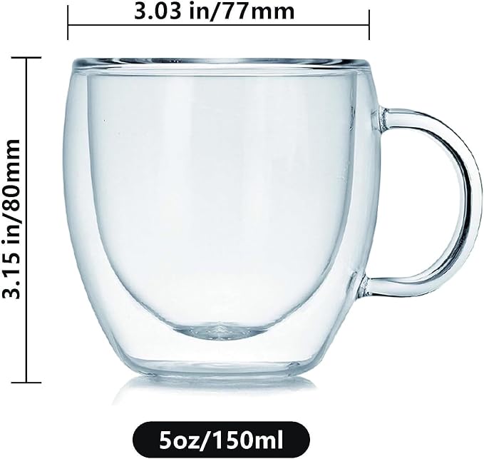 Espresso Cups Set Of 2, Double Walled Glass Coffee Mugs - Image 4