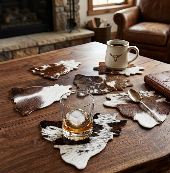 Cowhide Coasters Set of 6 – Genuine Hair-On Cowhide Drink Tea Coasters - Image 3