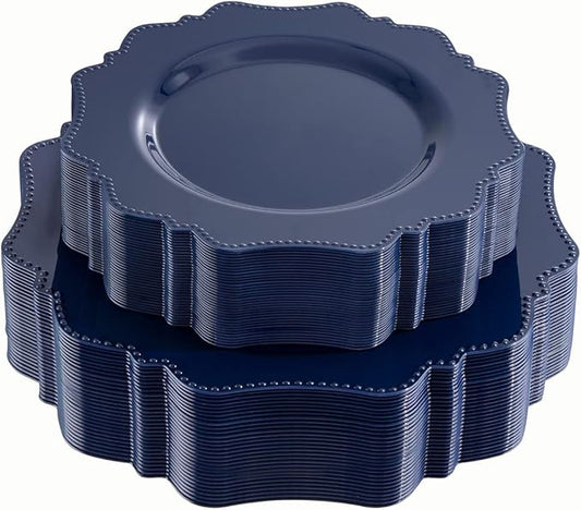 COLOSUS Navy Blue Disposable Plastic Party Plates Set Include 60pcs (30 guest) Dinner plate and Dessert Plate Heavy weight Party Dinnerware Plates