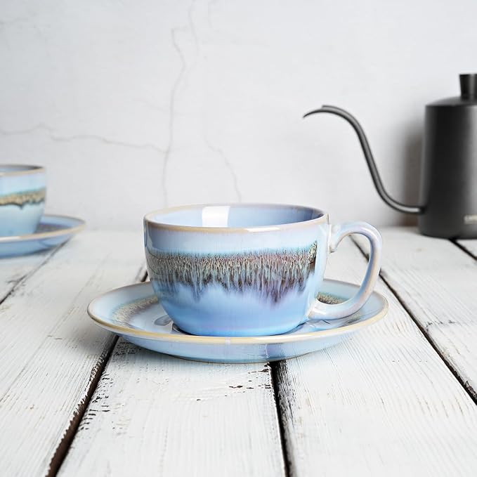 Bosmarlin Ceramic Cappuccino Cup and Saucer Set of 2, 10 Oz, Dishwasher and - Image 4