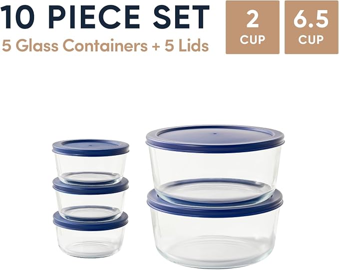 10-Piece Glass Food Storage Containers Set | 2-Cup & 6.5-Cup, Leakproof | - Image 2