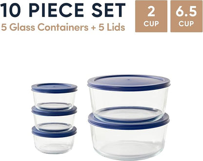 10-Piece Glass Food Storage Containers Set | 2-Cup & 6.5-Cup, Leakproof | - Image 2