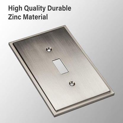 Henne Bery Soft Modern Decorative Wall Plate Switch Plate Outlet Cover (Single Toggle 2PK, Satin Nickel)